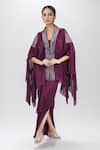 Buy_Amit Aggarwal_Purple Embellished Metallic Plunged Cape And Draped Skirt Set _at_Aza_Fashions