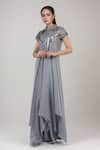 Buy_Amit Aggarwal_Grey Embellished Metallic Band Collar Asymmetric Dress _at_Aza_Fashions