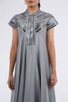 Buy_Amit Aggarwal_Grey Embellished Metallic Band Collar Asymmetric Dress _Online_at_Aza_Fashions