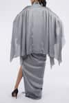 Shop_Amit Aggarwal_Grey Embellished Metallic Plunged Cape With Draped Skirt Set _at_Aza_Fashions