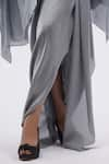 Shop_Amit Aggarwal_Grey Embellished Metallic Plunged Cape With Draped Skirt Set _Online_at_Aza_Fashions