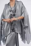 Amit Aggarwal_Grey Embellished Metallic Plunged Cape With Draped Skirt Set _at_Aza_Fashions