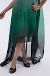 Shop_Amit Aggarwal_Emerald Green Embellished Metallic Band Collar Pleated Ombre Handkerchief Dress _Online_at_Aza_Fashions