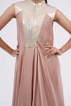 Buy_Amit Aggarwal_Pink Embellished Metallic Band Collar Asymmetric Dress _Online_at_Aza_Fashions