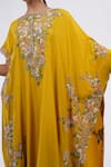 Buy_Anamika Khanna_Yellow Embroidery Floral Boat Kaftan And Pant Set _Online_at_Aza_Fashions