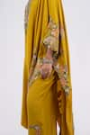 Shop_Anamika Khanna_Yellow Embroidery Floral Boat Kaftan And Pant Set _Online_at_Aza_Fashions