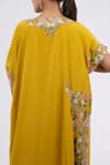 Anamika Khanna_Yellow Embroidery Floral Boat Kaftan And Pant Set _at_Aza_Fashions