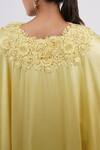 Shop_Anamika Khanna_Yellow Silk, Satin Embroidery V-neck Floral Kaftan Dress_Online_at_Aza_Fashions