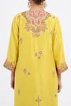 Shop_Debyani + Co_Yellow Embroidered Floral Notched Kurta Set _at_Aza_Fashions