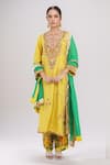 Debyani + Co_Yellow Embroidered Floral Notched Kurta Set _at_Aza_Fashions