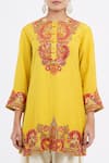 Shop_Debyani + Co_Yellow Silk Embroidery Round Kurta Salwar Set _Online