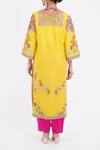 Shop_Debyani + Co_Yellow Embroidered Floral Closed Round Neck Kurta Set _at_Aza_Fashions