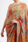 Shop_Tarun Tahiliani_Multi Color Embroidered Floral Sweetheart Print Saree With Blouse _Online_at_Aza_Fashions