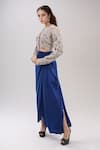 Buy_Anamika Khanna_Blue Embroidered Round Blouse With Draped Skirt Set _Online_at_Aza_Fashions