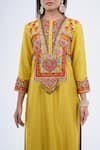 Shop_Debyani + Co_Yellow Embroidered Floral Round Kurta And Pant Set _Online_at_Aza_Fashions