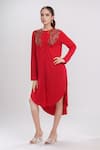 Buy_NAMRATA JOSHIPURA_Red Embroidered Round Autumn Fern Asymmetric Tunic Dress _at_Aza_Fashions