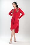 Namrata Joshipura_Red Embroidered Round Autumn Fern Asymmetric Tunic Dress _Online_at_Aza_Fashions