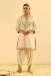 Buy_Sheetal Batra_Ivory Kurta Silk Chanderi Embroidered Aashna Kashmiri Tilla And Dhoti Pant Set _at_Aza_Fashions