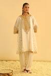 Buy_Sheetal Batra_Ivory Kurta Silk Chanderi Embroidered Kundan Arisana Kalidar And Salwar Set _at_Aza_Fashions