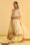 Buy_Sheetal Batra_Ivory Kurta And Palazzo Silk Chanderi Embroidered Kundan Round Asmira Set _Online_at_Aza_Fashions