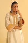 Shop_Sheetal Batra_Ivory Kurta And Palazzo Silk Chanderi Embroidered Kundan Round Asmira Set _Online_at_Aza_Fashions