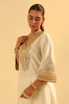 Sheetal Batra_Ivory Kurta Silk Chanderi Embroidered Kundan V Shazana A-line And Salwar Set _at_Aza_Fashions