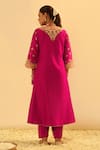 Shop_Sheetal Batra_Pink Kurta Silk Chanderi Embroidered Kundan V Neck Alima A-line And Salwar Set _at_Aza_Fashions