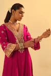 Sheetal Batra_Pink Kurta Silk Chanderi Embroidered Kundan V Neck Alima A-line And Salwar Set _Online_at_Aza_Fashions