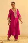 Buy_Sheetal Batra_Pink Kurta Silk Chanderi Embroidered Kundan V Neck Alima A-line And Salwar Set _Online_at_Aza_Fashions