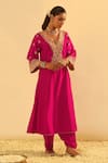 Shop_Sheetal Batra_Pink Kurta Silk Chanderi Embroidered Kundan V Neck Alima A-line And Salwar Set _Online_at_Aza_Fashions