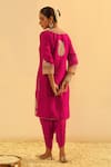 Shop_Sheetal Batra_Pink Kurta Silk Chanderi Embroidered Kundan Notched Anjum And Dhoti Pant Set _at_Aza_Fashions