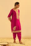 Buy_Sheetal Batra_Pink Kurta Silk Chanderi Embroidered Kundan Notched Anjum And Dhoti Pant Set _Online_at_Aza_Fashions