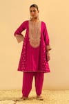 Buy_Sheetal Batra_Pink Kurta Silk Chanderi Embroidered Kundan Falisha Kalidar And Salwar Set _at_Aza_Fashions