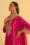 Sheetal Batra_Pink Kurta And Palazzo Silk Chanderi Embroidered Kundan Notched Mayra Long Set _Online_at_Aza_Fashions