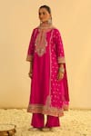 Buy_Sheetal Batra_Pink Kurta And Palazzo Silk Chanderi Embroidered Kundan Notched Mayra Long Set _Online_at_Aza_Fashions