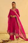 Shop_Sheetal Batra_Pink Kurta And Palazzo Silk Chanderi Embroidered Kundan Notched Mayra Long Set _Online_at_Aza_Fashions