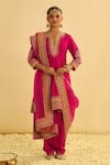 Buy_Sheetal Batra_Pink Kurta Silk Chanderi Embroidered Kundan Round Rayna Salwar Set _at_Aza_Fashions