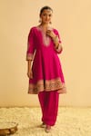 Sheetal Batra_Pink Kurta Silk Chanderi Embroidered Kundan Round Rayna Salwar Set _Online_at_Aza_Fashions