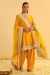 Buy_Sheetal Batra_Yellow Kurta Silk Chanderi Embroidered Kundan Mandarin Amani Salwar Set _at_Aza_Fashions