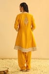 Shop_Sheetal Batra_Yellow Kurta Silk Chanderi Embroidered Kundan Mandarin Amani Salwar Set _at_Aza_Fashions