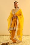 Sheetal Batra_Yellow Kurta Silk Chanderi Embroidered Kundan Mandarin Amani Salwar Set _Online_at_Aza_Fashions