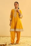 Buy_Sheetal Batra_Yellow Kurta Silk Chanderi Embroidered Kundan Mandarin Amani Salwar Set _Online_at_Aza_Fashions