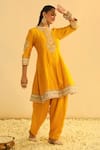 Shop_Sheetal Batra_Yellow Kurta Silk Chanderi Embroidered Kundan Mandarin Amani Salwar Set _Online_at_Aza_Fashions