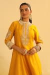 Sheetal Batra_Yellow Kurta Silk Chanderi Embroidered Kundan Mandarin Amani Salwar Set _at_Aza_Fashions