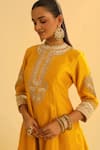 Buy_Sheetal Batra_Yellow Kurta Silk Chanderi Embroidered Kundan Mandarin Amani Salwar Set 