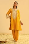 Buy_Sheetal Batra_Yellow Kurta Silk Chanderi Embroidered Kundan Arisana Kalidar And Salwar Set _at_Aza_Fashions