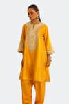 Shop_Sheetal Batra_Yellow Kurta Silk Chanderi Embroidered Kundan Arisana Kalidar And Salwar Set _Online_at_Aza_Fashions