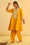 Sheetal Batra_Yellow Kurta Silk Chanderi Embroidered Kundan Arisana Kalidar And Salwar Set _at_Aza_Fashions