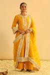 Buy_Sheetal Batra_Yellow Kurta And Palazzo Silk Chanderi Embroidered Kundan Zero Asmira Set _at_Aza_Fashions