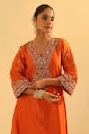 Buy_Sheetal Batra_Orange Kurta Silk Chanderi Embroidered Kundan V Neck Alima A-line And Salwar Set 